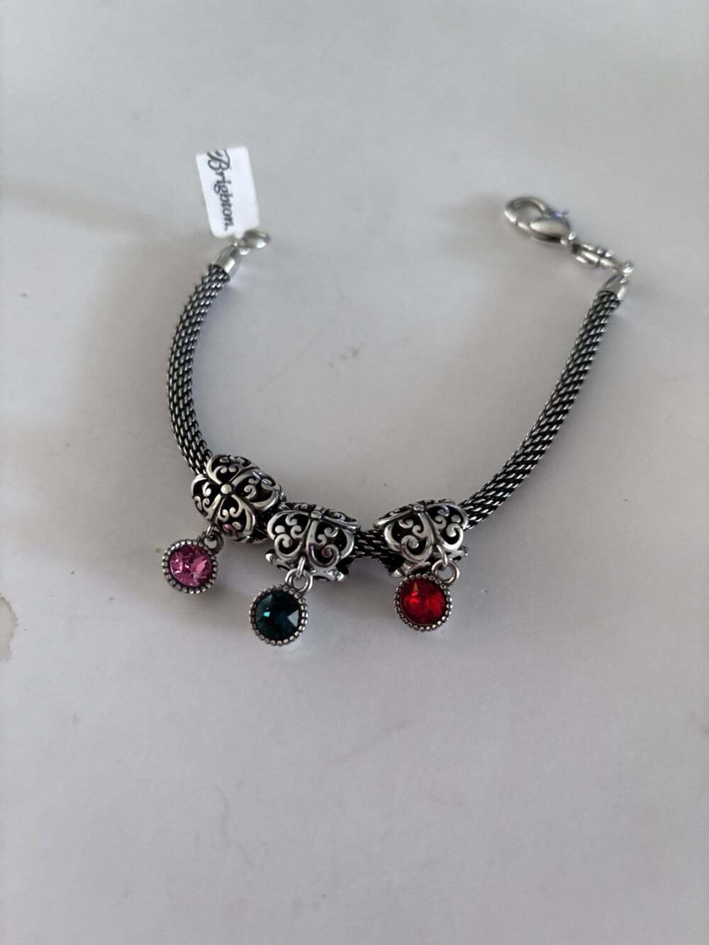Vintage Silver Tone 6.5”Bracelet With Three Lion Head Rhinestone Charms NWT